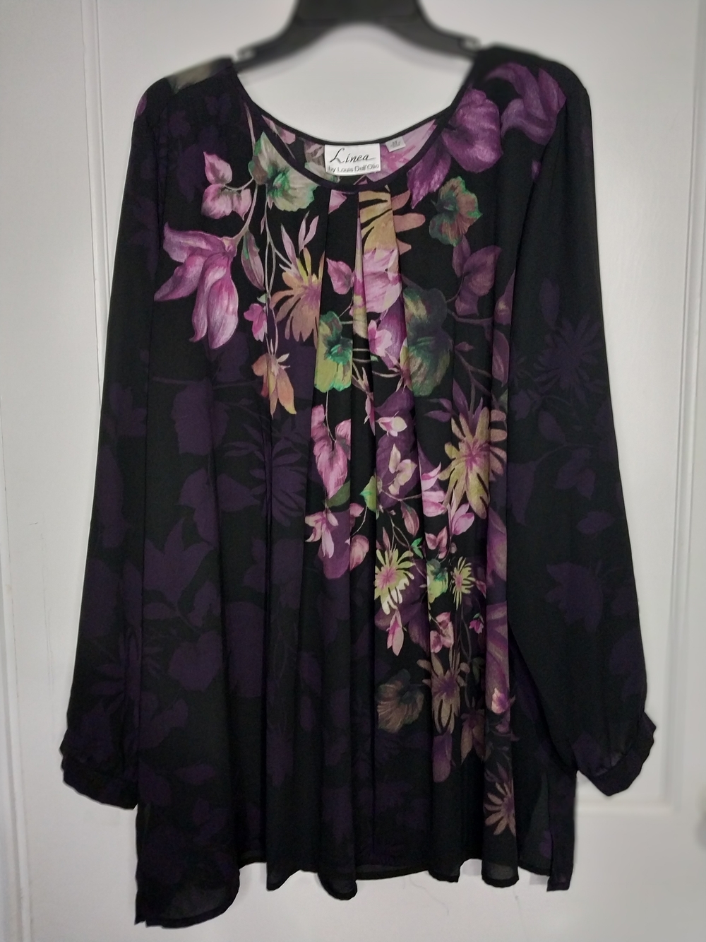 Linea By Louis Del Oleo Bohemian  Women's Size 3X Black Floral 3/4 Sleeves